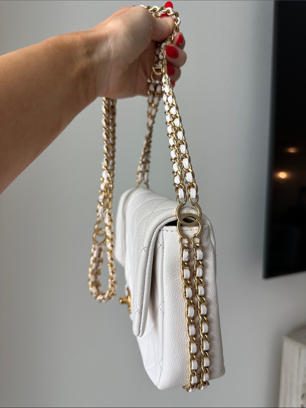 White Chanel Mini Gold Flap Bag - Picture 10 of 16